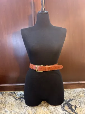 1-1/2" Cognac Ostrich Print Belt w/ Buckle Set