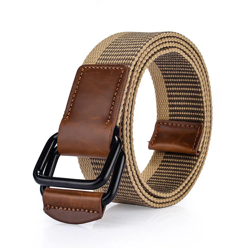 120CM Weaven Nylon Double Ring Leather Alloy Buckle Belt Military Tactical Durable Pants Strip