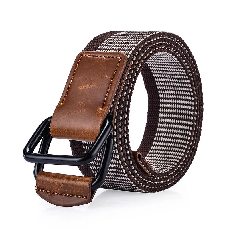 120CM Weaven Nylon Double Ring Leather Alloy Buckle Belt Military Tactical Durable Pants Strip
