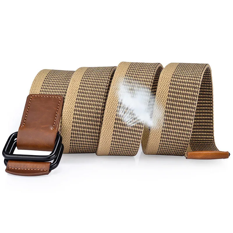 120CM Weaven Nylon Double Ring Leather Alloy Buckle Belt Military Tactical Durable Pants Strip