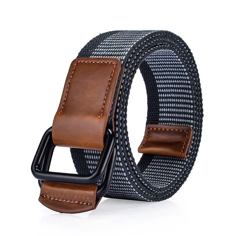 120CM Weaven Nylon Double Ring Leather Alloy Buckle Belt Military Tactical Durable Pants Strip