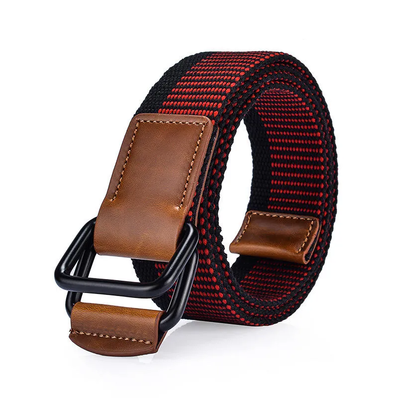 120CM Weaven Nylon Double Ring Leather Alloy Buckle Belt Military Tactical Durable Pants Strip