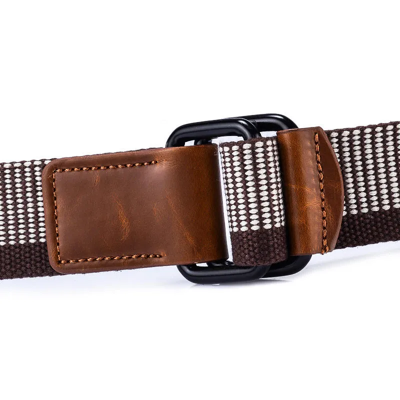 120CM Weaven Nylon Double Ring Leather Alloy Buckle Belt Military Tactical Durable Pants Strip