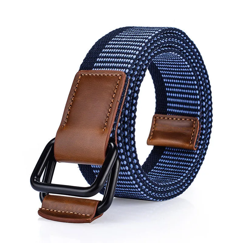 120CM Weaven Nylon Double Ring Leather Alloy Buckle Belt Military Tactical Durable Pants Strip