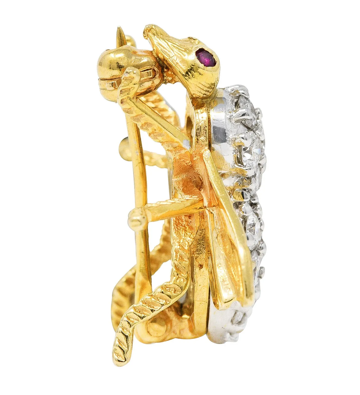 1960's 1.00 CTW Diamond Ruby 14 Karat Two-Tone Gold Bug Vintage Brooch