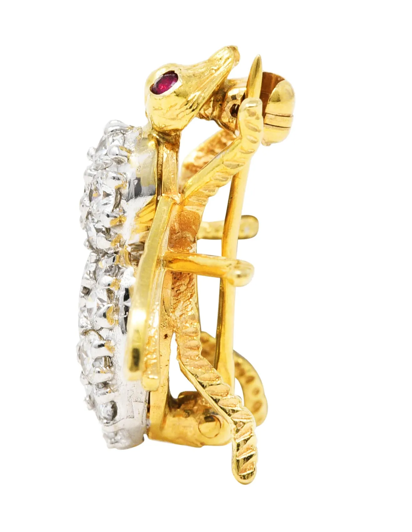 1960's 1.00 CTW Diamond Ruby 14 Karat Two-Tone Gold Bug Vintage Brooch