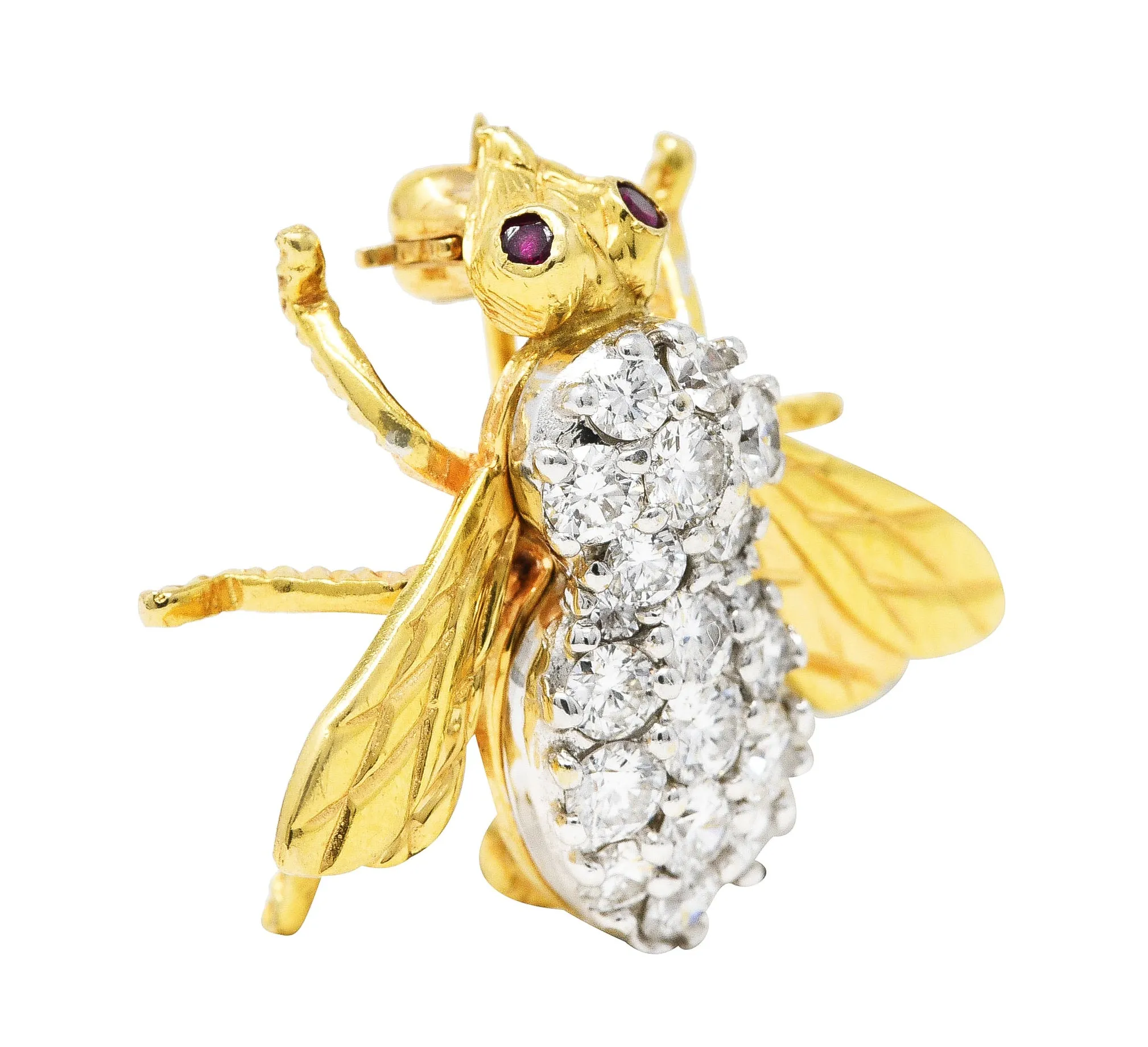 1960's 1.00 CTW Diamond Ruby 14 Karat Two-Tone Gold Bug Vintage Brooch