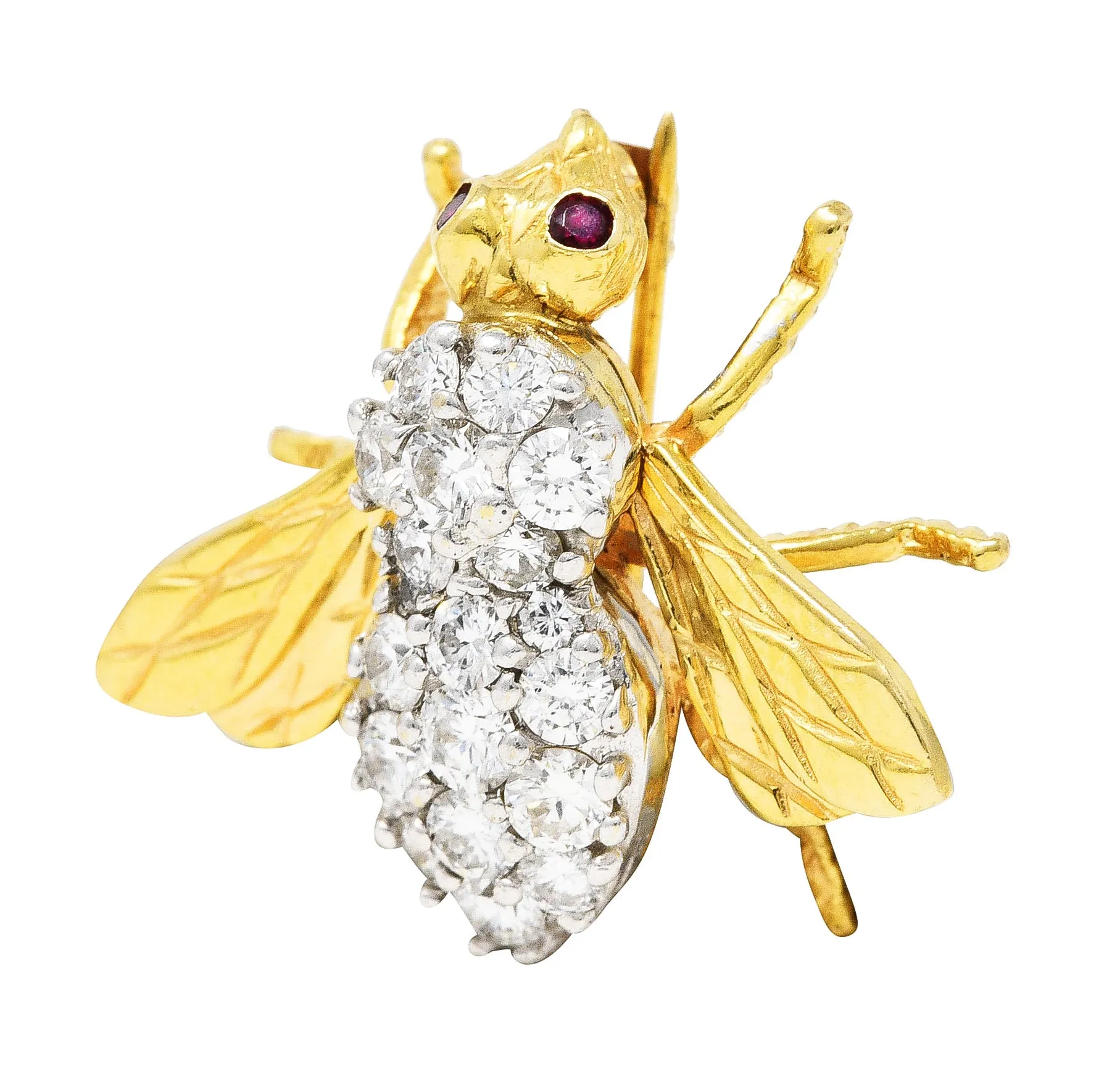 1960's 1.00 CTW Diamond Ruby 14 Karat Two-Tone Gold Bug Vintage Brooch