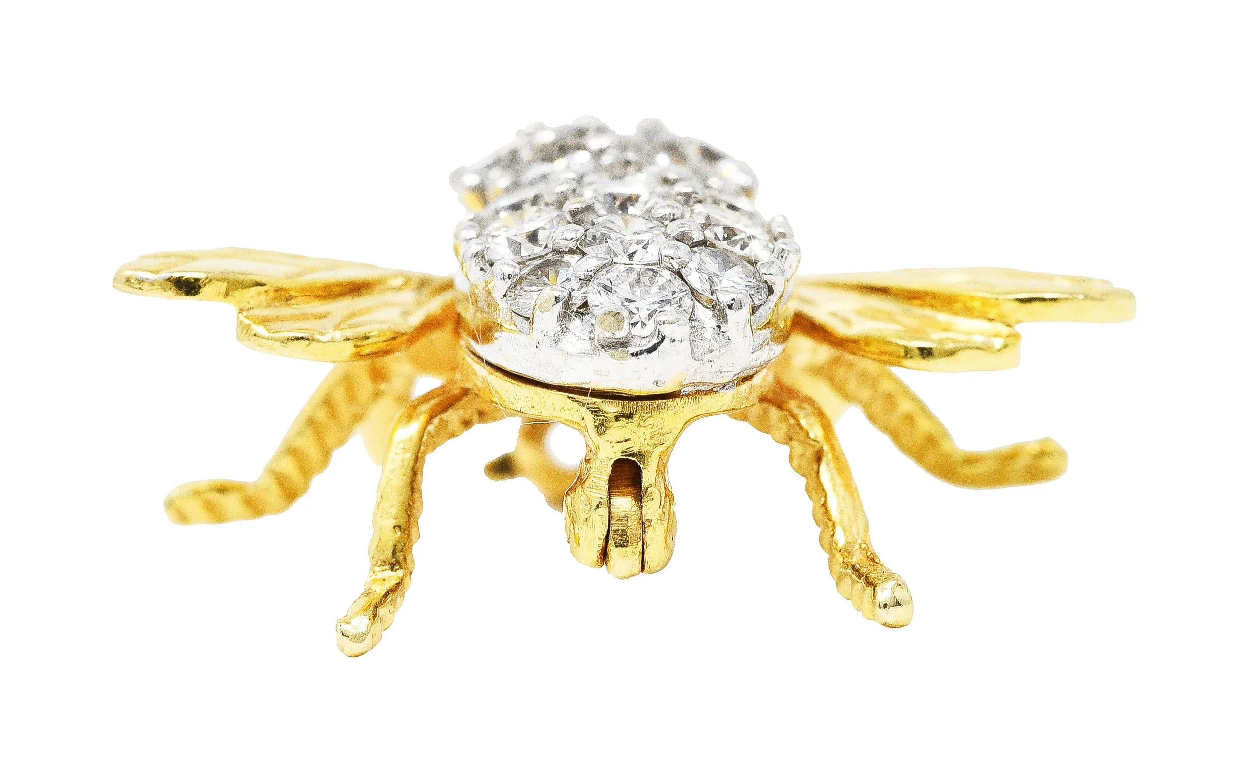 1960's 1.00 CTW Diamond Ruby 14 Karat Two-Tone Gold Bug Vintage Brooch