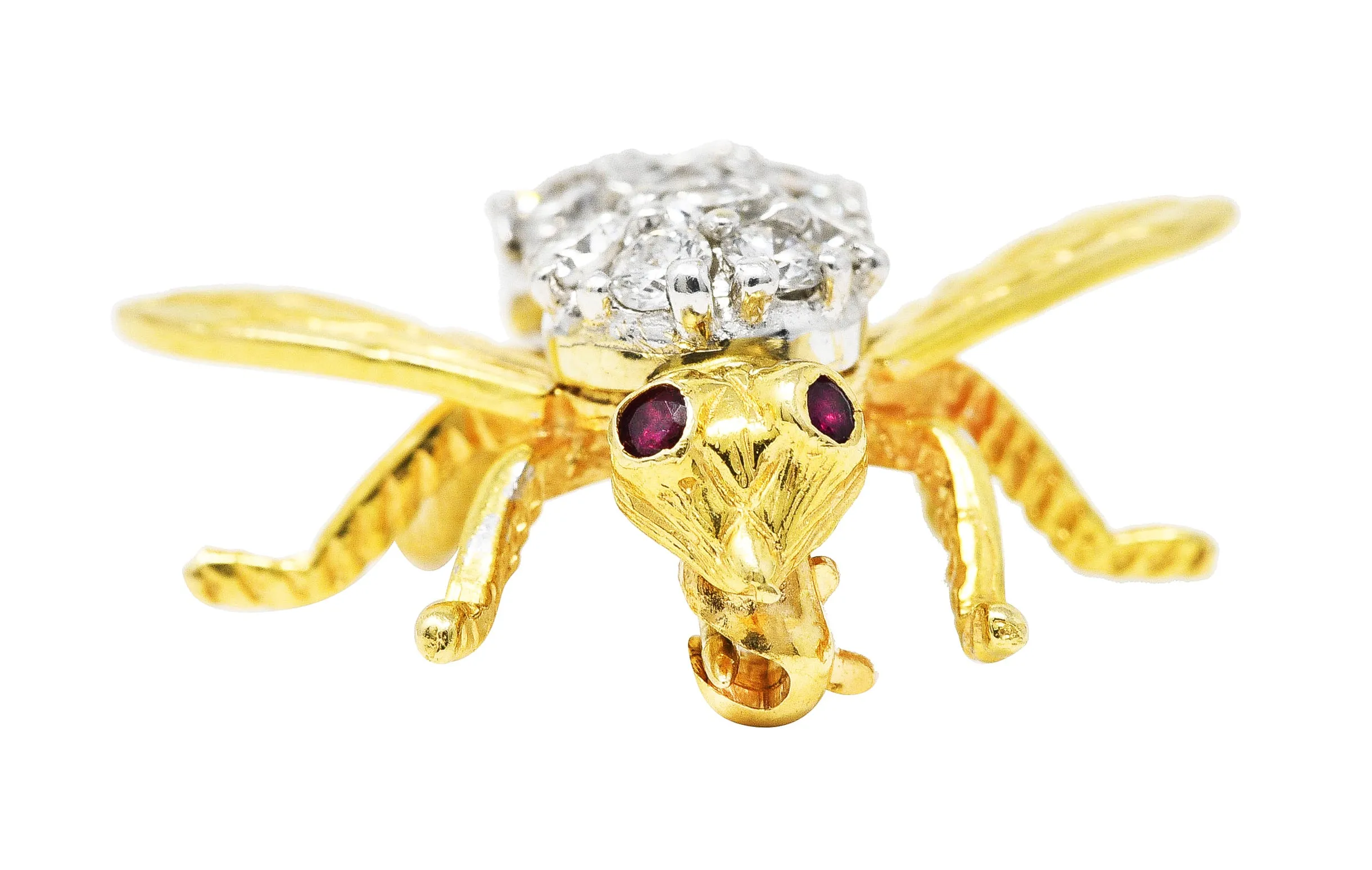 1960's 1.00 CTW Diamond Ruby 14 Karat Two-Tone Gold Bug Vintage Brooch