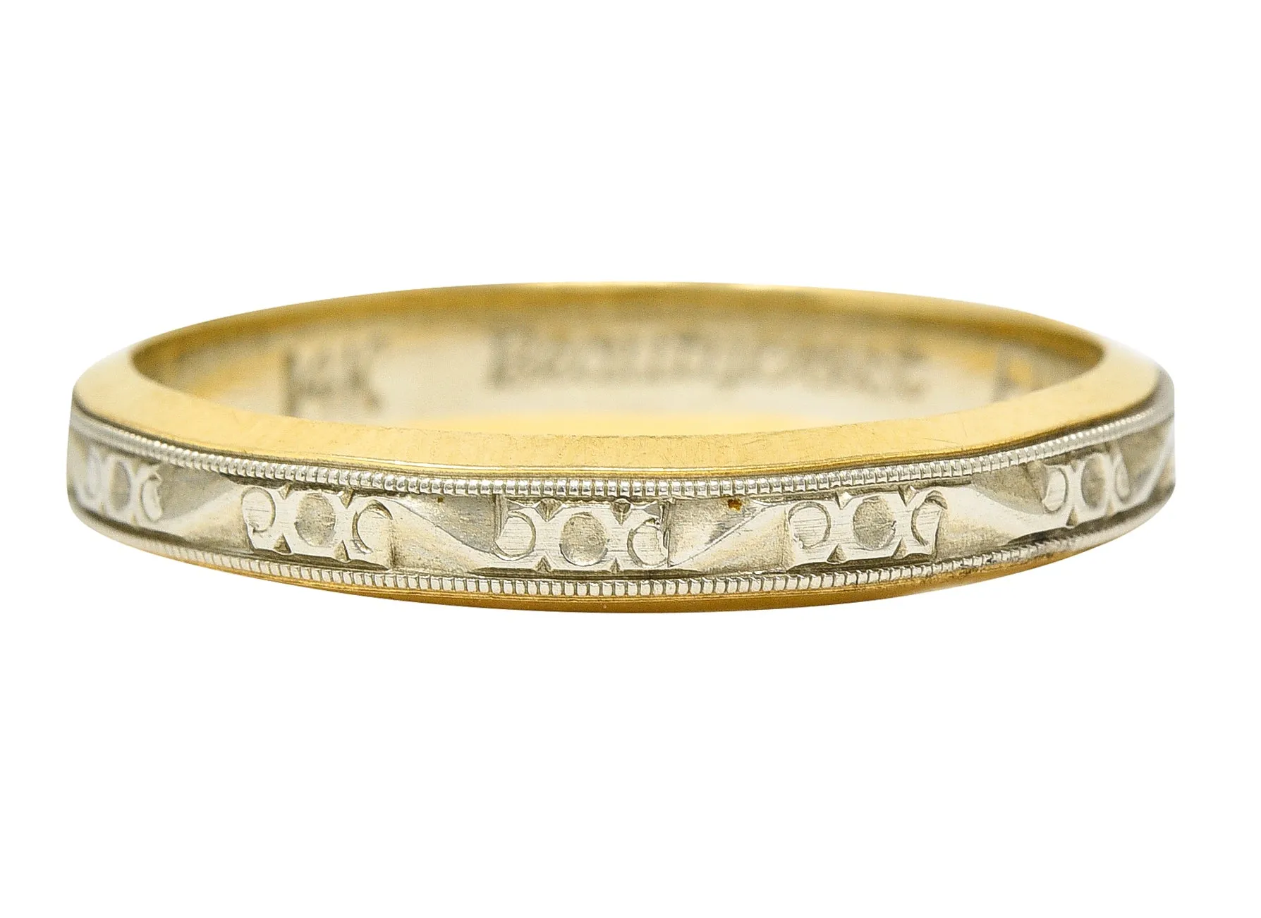1990's Platinum 14 Karat Gold Unisex Scrolling Vintage Band Ring