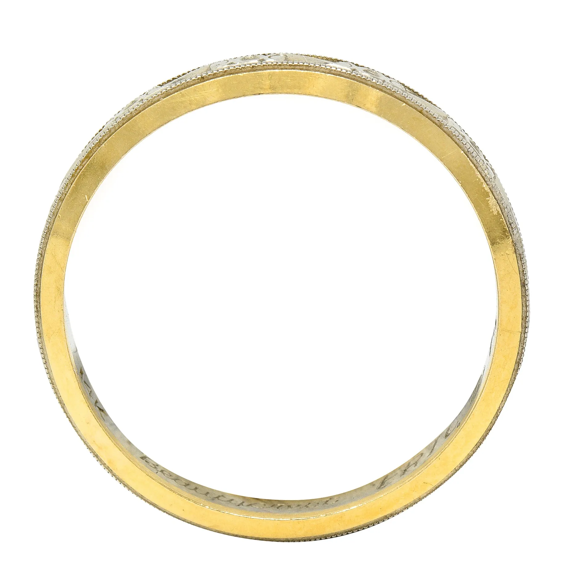 1990's Platinum 14 Karat Gold Unisex Scrolling Vintage Band Ring
