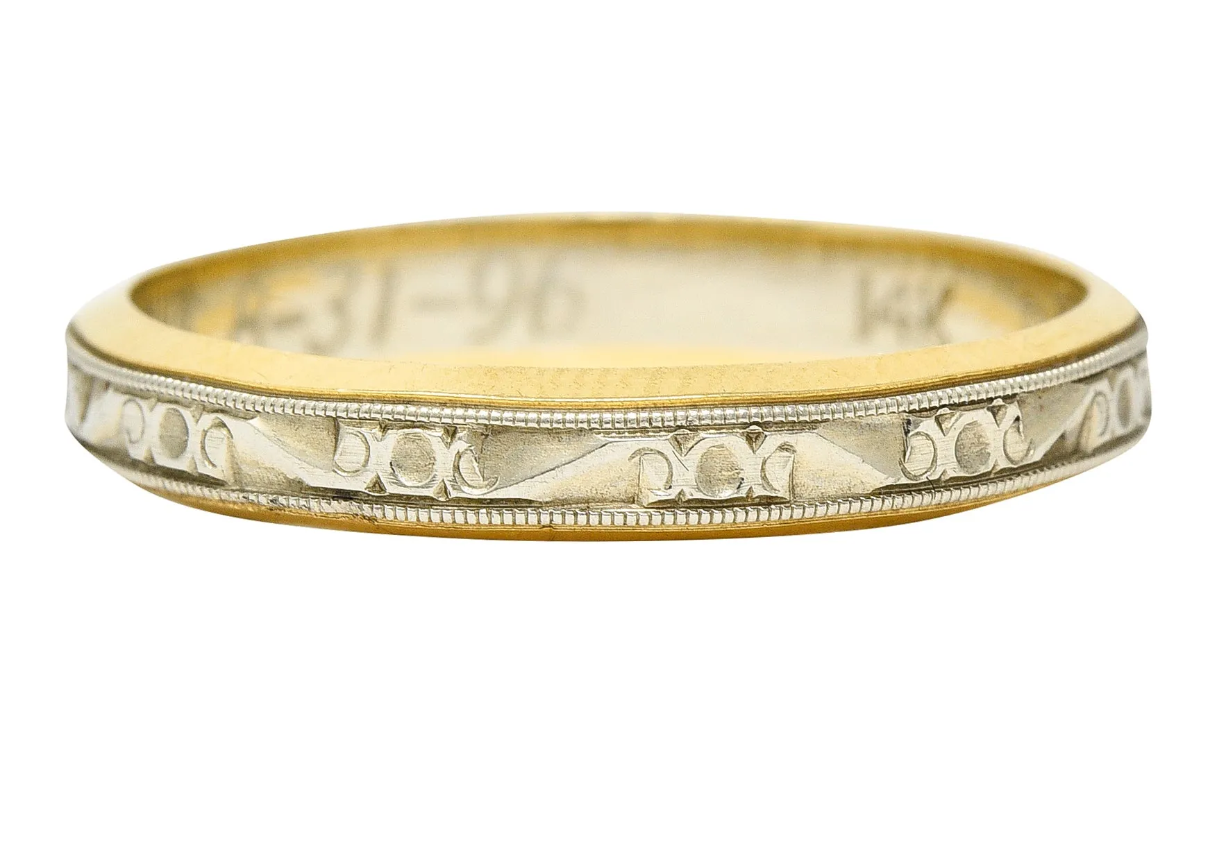 1990's Platinum 14 Karat Gold Unisex Scrolling Vintage Band Ring