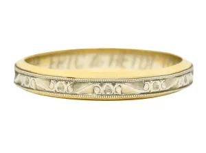 1990's Platinum 14 Karat Gold Unisex Scrolling Vintage Band Ring