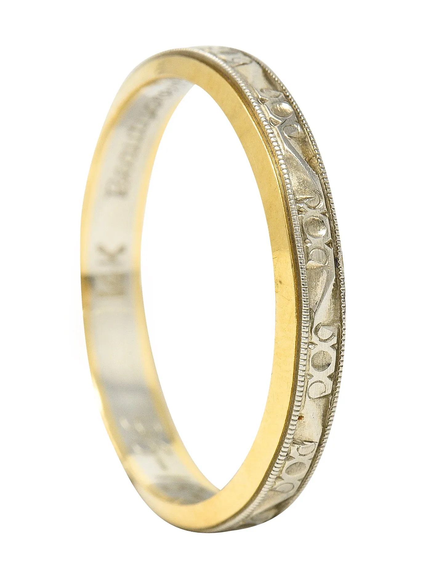 1990's Platinum 14 Karat Gold Unisex Scrolling Vintage Band Ring