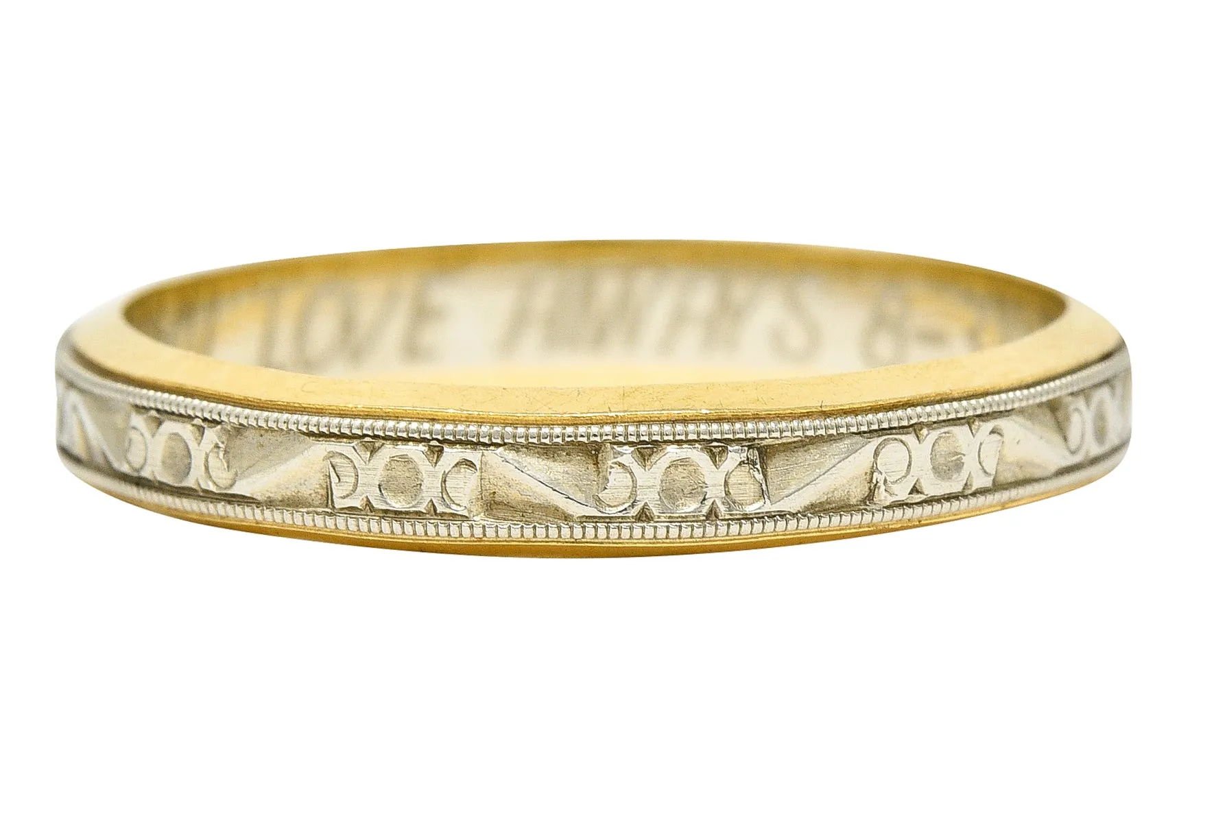 1990's Platinum 14 Karat Gold Unisex Scrolling Vintage Band Ring