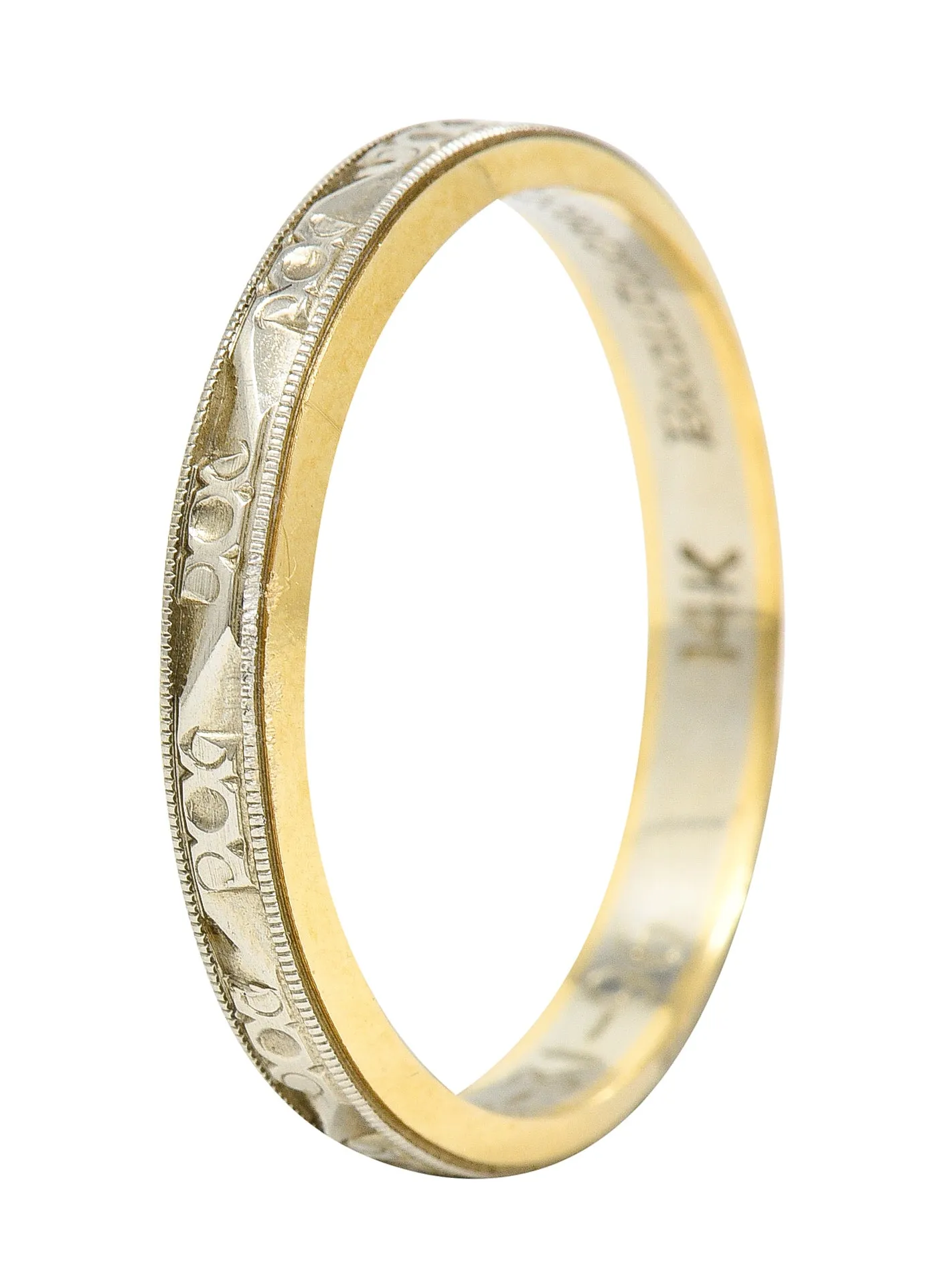 1990's Platinum 14 Karat Gold Unisex Scrolling Vintage Band Ring