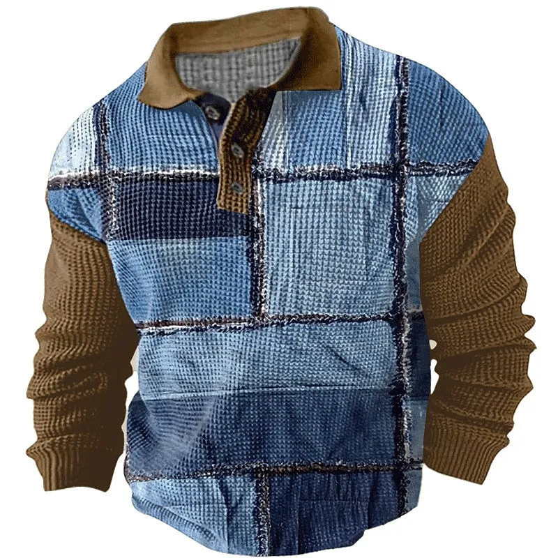 3D Color Block Plaid Men's Polo Shirt - Fall/Winter Streetwear Collection