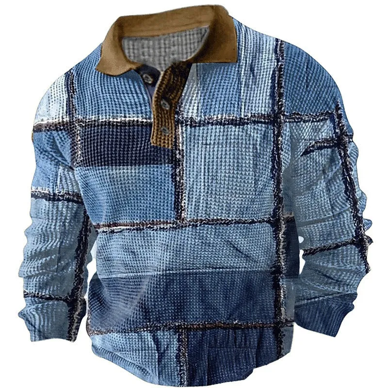 3D Color Block Plaid Men's Polo Shirt - Fall/Winter Streetwear Collection