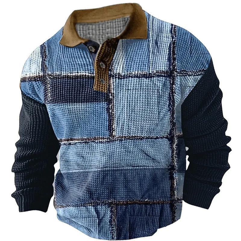 3D Color Block Plaid Men's Polo Shirt - Fall/Winter Streetwear Collection