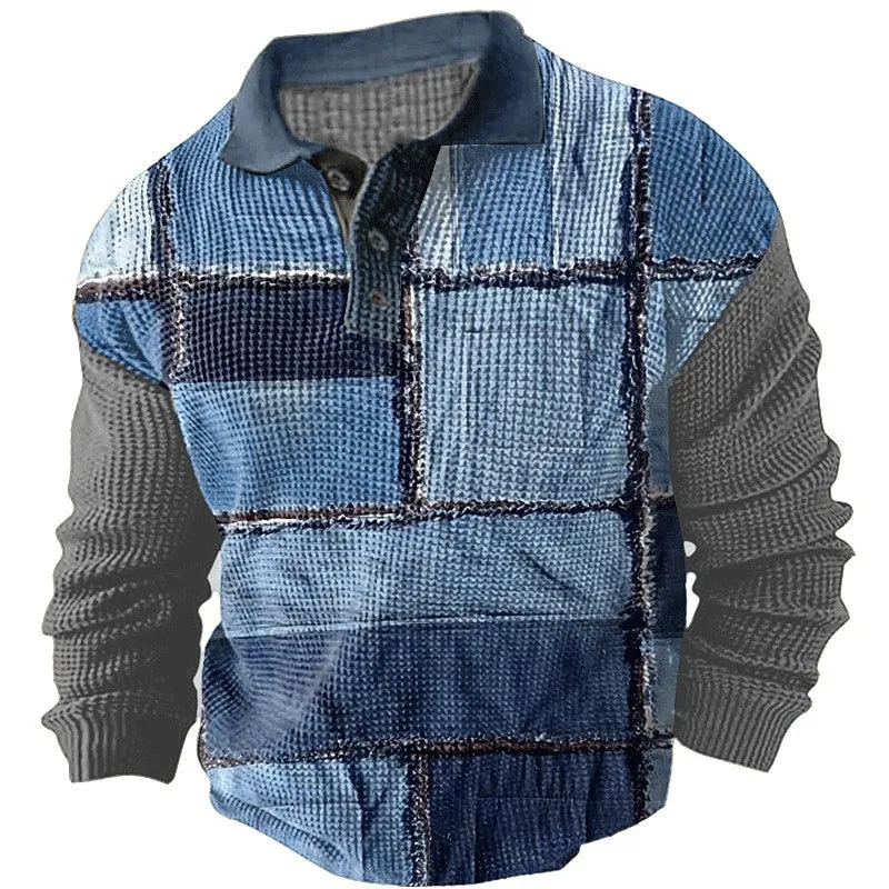 3D Color Block Plaid Men's Polo Shirt - Fall/Winter Streetwear Collection