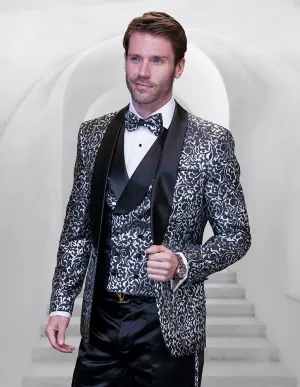 3pc Black Shawl Lapel Tuxedo With Side Seam On Pants Including Matching Bow Tie| DELANO-5| Black