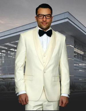 3pc Flat Front Pants Shawl Lapel Tuxedo | TUX-SH| Off White