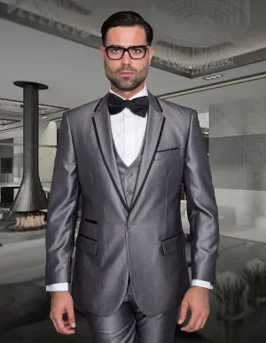 3PC TUXEDO TAILORED FIT FLAT FRONT PANTS INCLUDING MATCHING BOW TIE | VENETIAN-Silver