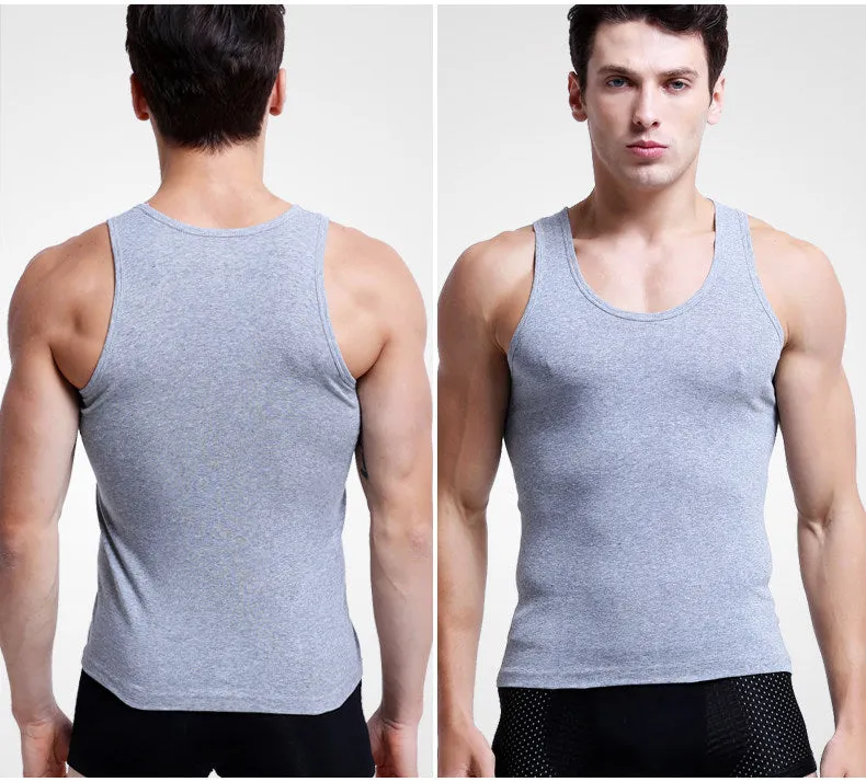 3pcs/lot Cotton Mens  Underwear Sleeveless Tank Top Solid Muscle Vest Undershirts O-neck Gymclothing T-shirt men's vest