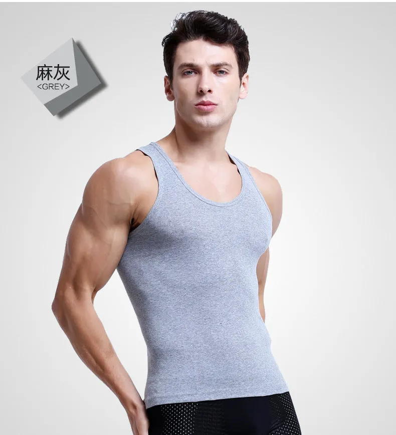 3pcs/lot Cotton Mens  Underwear Sleeveless Tank Top Solid Muscle Vest Undershirts O-neck Gymclothing T-shirt men's vest