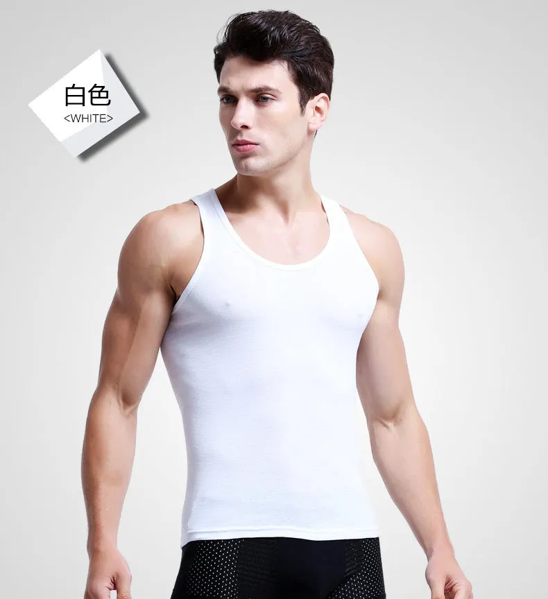 3pcs/lot Cotton Mens  Underwear Sleeveless Tank Top Solid Muscle Vest Undershirts O-neck Gymclothing T-shirt men's vest