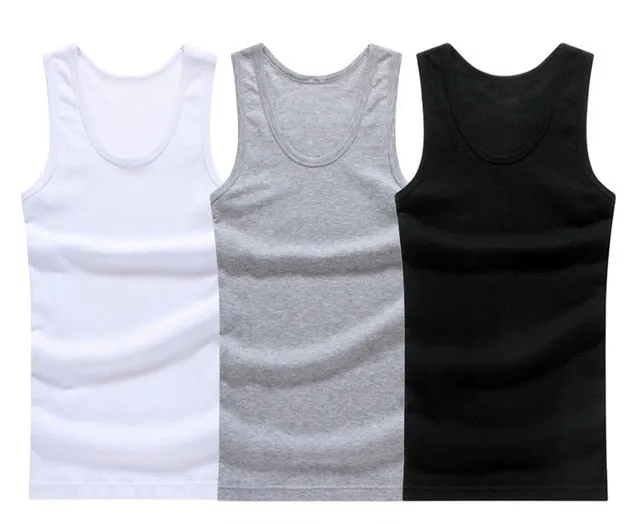 3pcs/lot Cotton Mens  Underwear Sleeveless Tank Top Solid Muscle Vest Undershirts O-neck Gymclothing T-shirt men's vest