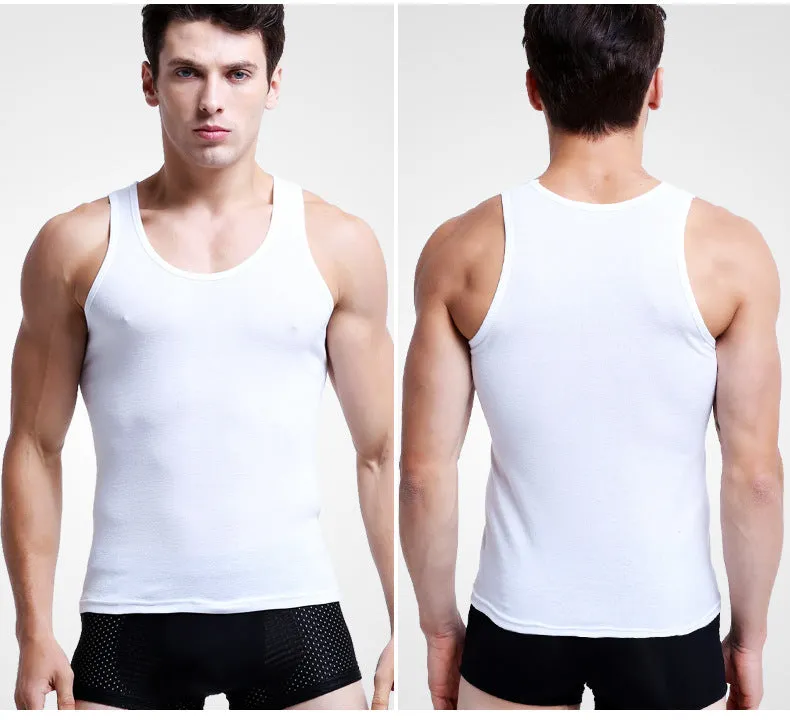 3pcs/lot Cotton Mens  Underwear Sleeveless Tank Top Solid Muscle Vest Undershirts O-neck Gymclothing T-shirt men's vest