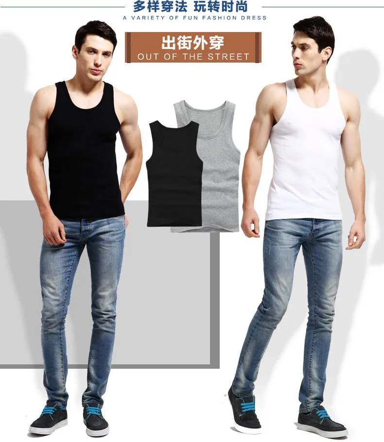 3pcs/lot Cotton Mens  Underwear Sleeveless Tank Top Solid Muscle Vest Undershirts O-neck Gymclothing T-shirt men's vest