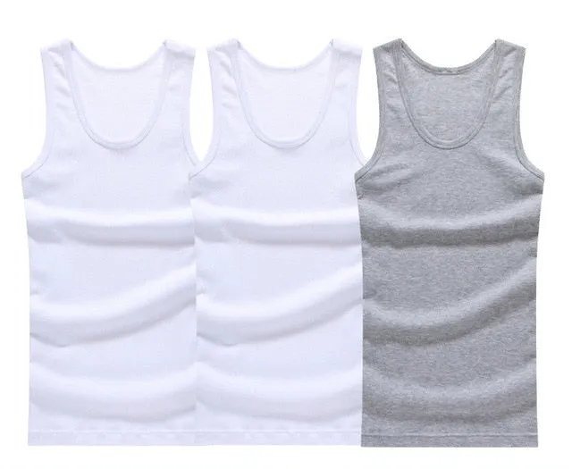 3pcs/lot Cotton Mens  Underwear Sleeveless Tank Top Solid Muscle Vest Undershirts O-neck Gymclothing T-shirt men's vest