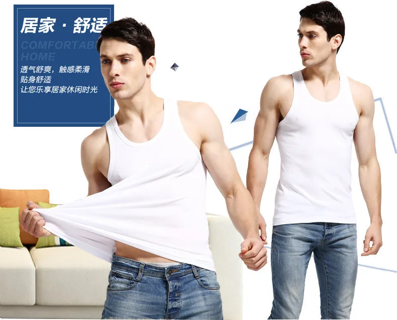 3pcs/lot Cotton Mens  Underwear Sleeveless Tank Top Solid Muscle Vest Undershirts O-neck Gymclothing T-shirt men's vest