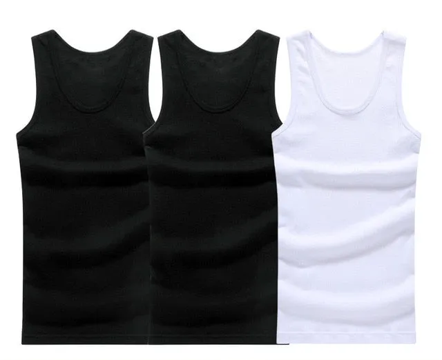 3pcs/lot Cotton Mens  Underwear Sleeveless Tank Top Solid Muscle Vest Undershirts O-neck Gymclothing T-shirt men's vest