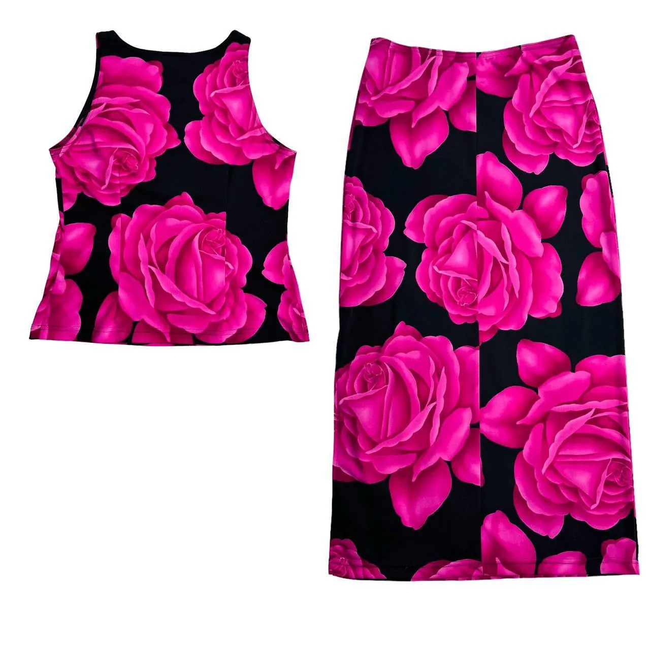 90s Slinky Rose Maxi Skirt Set (L)