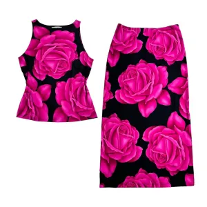 90s Slinky Rose Maxi Skirt Set (L)