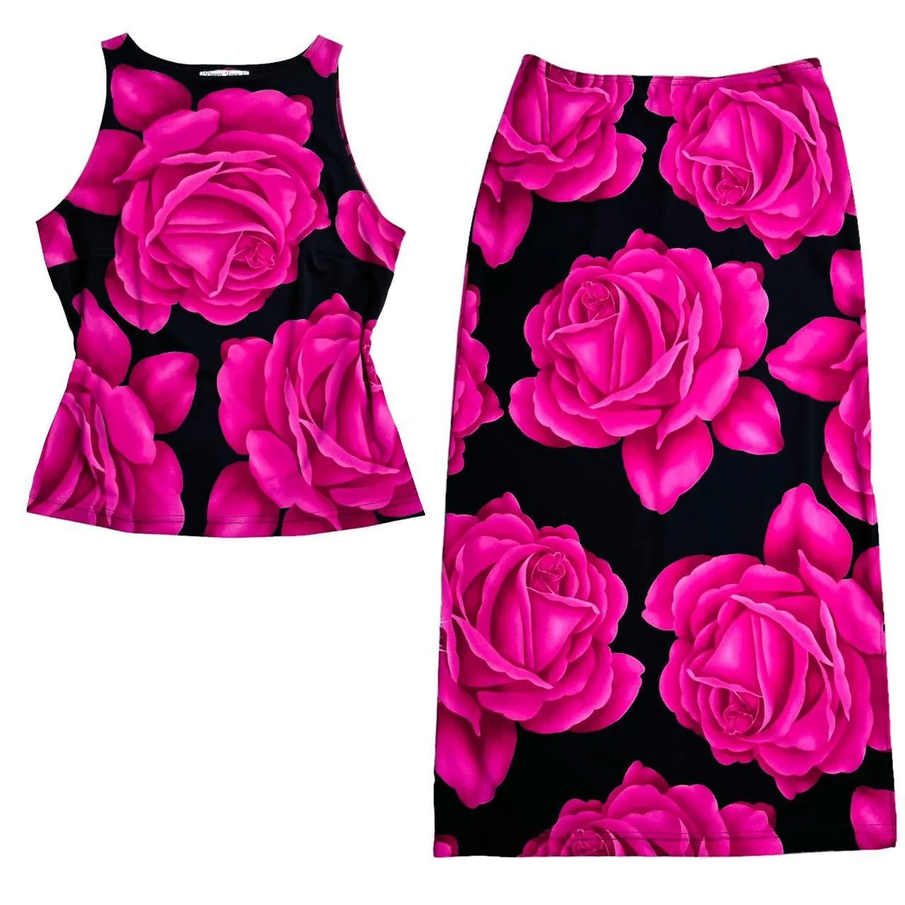 90s Slinky Rose Maxi Skirt Set (L)