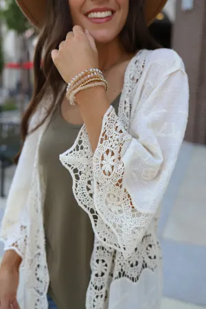 Adoria Crochet Detailed Kimono Duster - Ivory