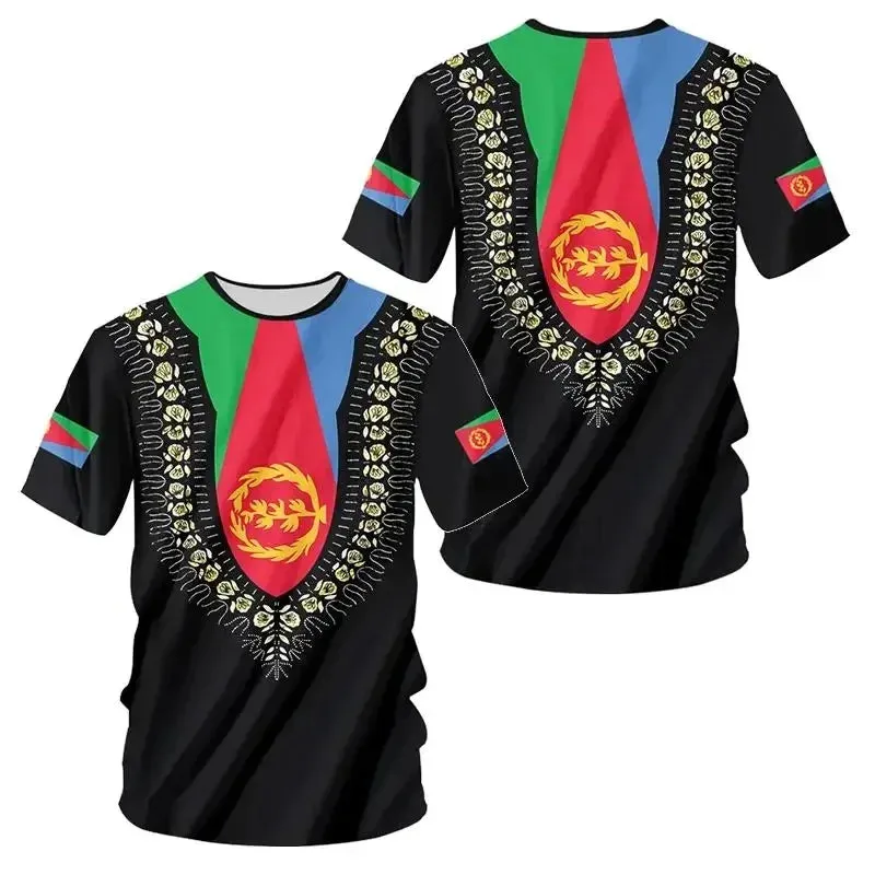 Africa Country Eritrea Flag 3D Print Lion Colorful Retro 3DPrint Men Women Summer Short Sleeves T-Shirts