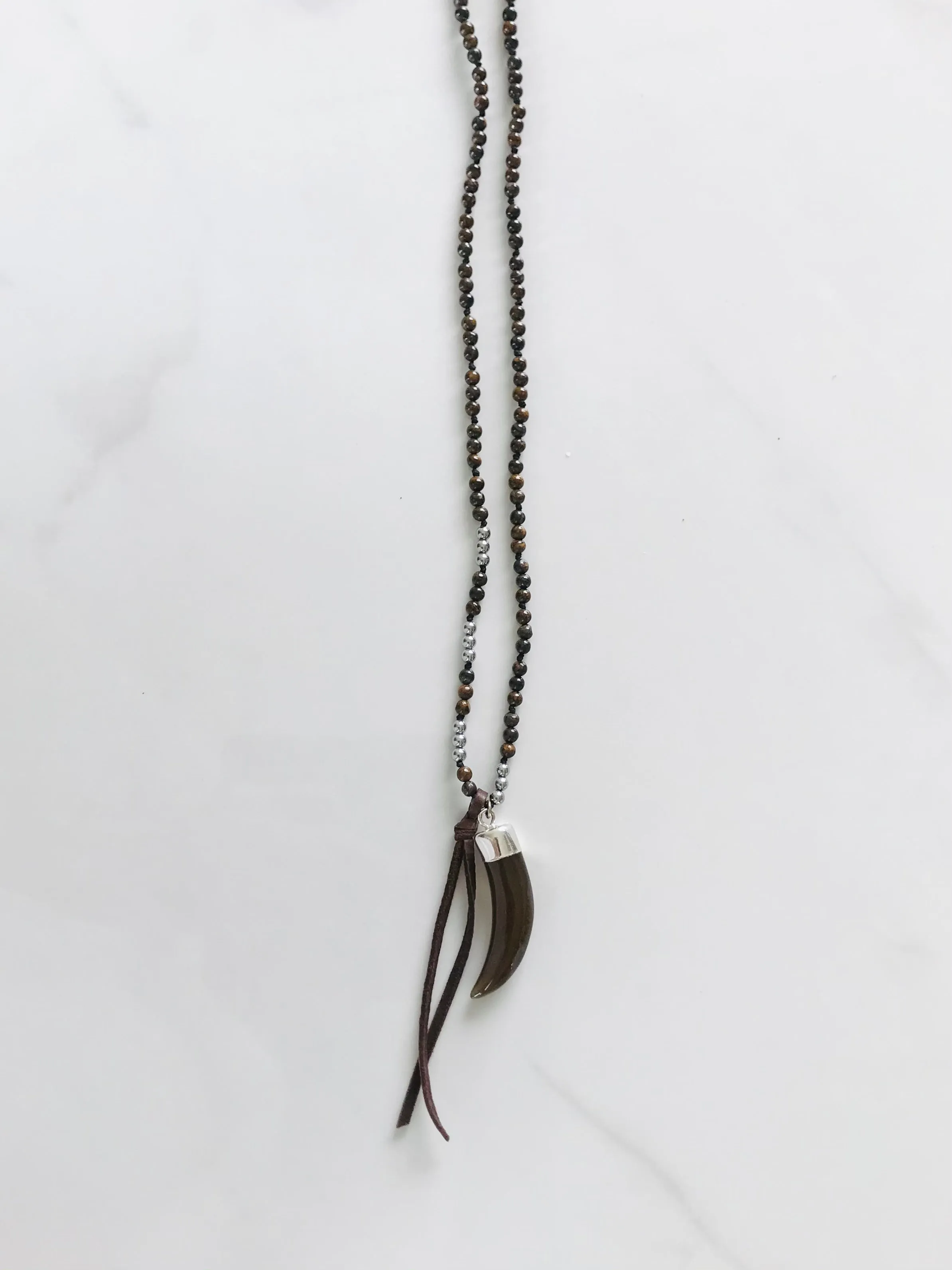 Agate Horn & Bronzite Necklace