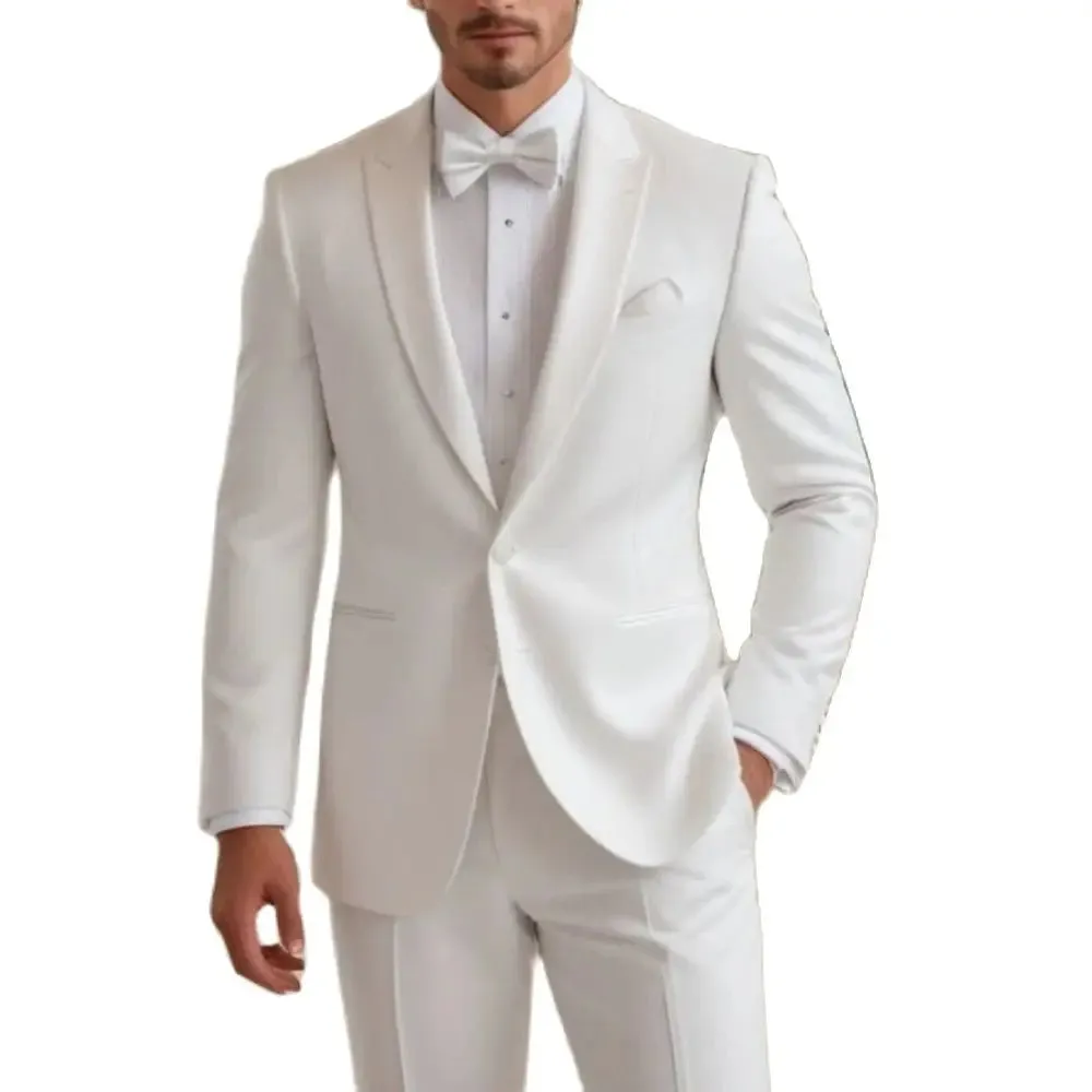 Aidase Gentlemen White Men's Suits Slim Fit One Button Peak Lapel Blazer Formal Wedding Tuxedos Custom Terno 2 Piece Jacket Pants Sets