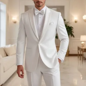 Aidase Gentlemen White Men's Suits Slim Fit One Button Peak Lapel Blazer Formal Wedding Tuxedos Custom Terno 2 Piece Jacket Pants Sets