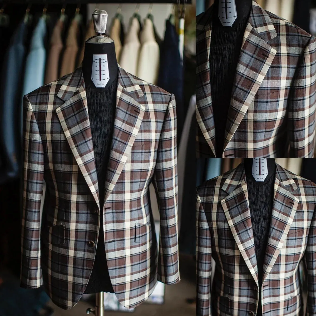 Aidase Luxury Plaid Men's Wedding Blazer Notch Lapel Jacket Double Breasted Tuxedos Business Party Slim Fit Groom Wear Only Coat