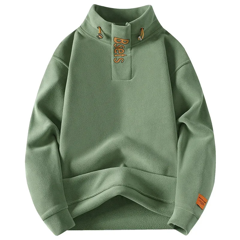 Aidase Mens Military Sweatshirt Fleece Zipper Pullover Men's Solid Color Loose Lamb Thick Clothing Streetwear Oversized Tops