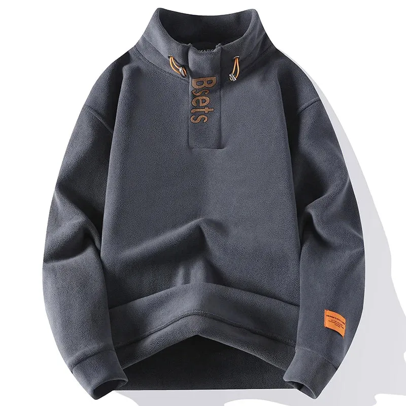 Aidase Mens Military Sweatshirt Fleece Zipper Pullover Men's Solid Color Loose Lamb Thick Clothing Streetwear Oversized Tops