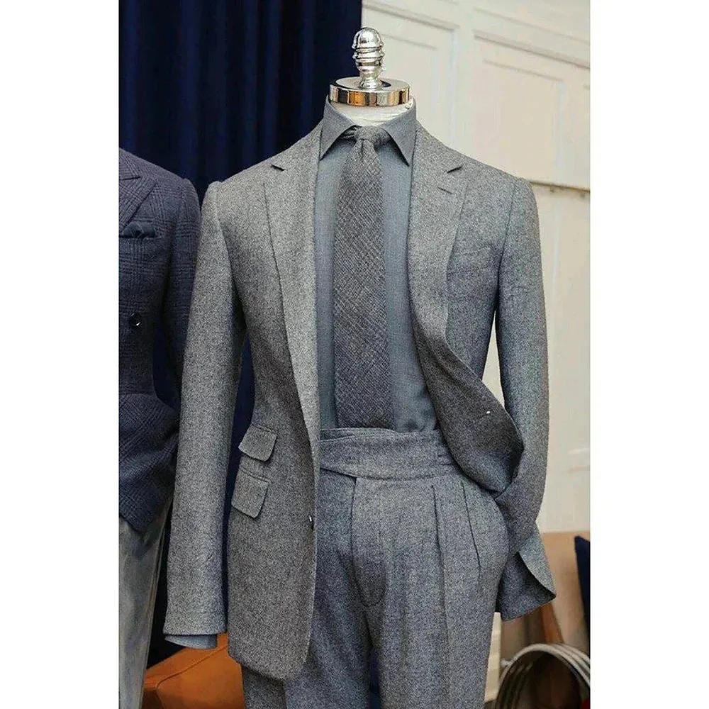 Aidase mens outfits Luxury Grey Men's Suits Terno Homme Winter Notch Lapel Single Breasted 2 Piece Jacket Pants Formal Business Party Outfits Terno