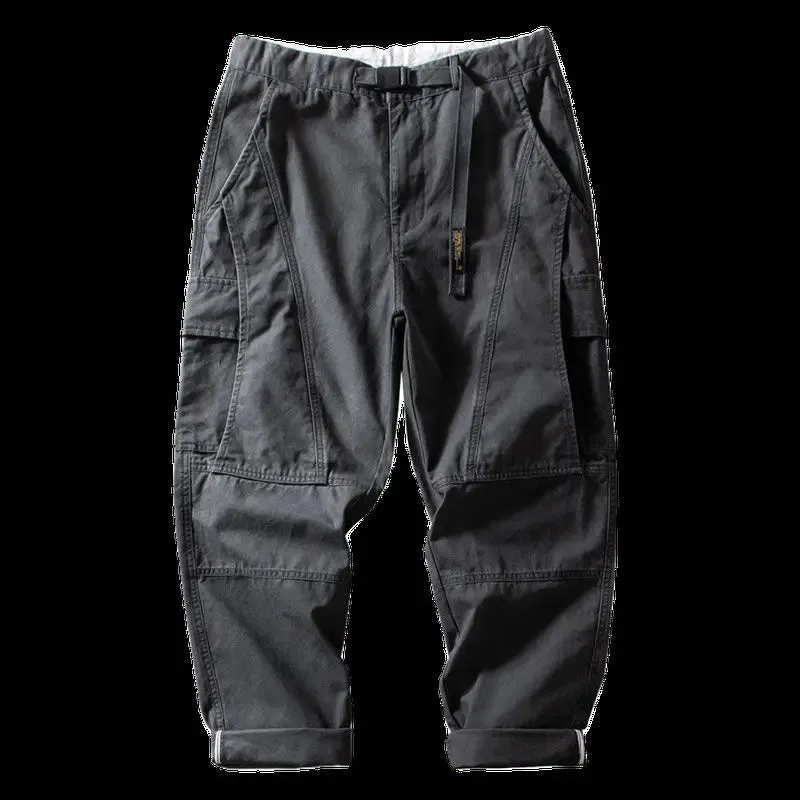 Aidase Spring Autumn Fashion Elastic Waist Drawstring Men's Clothing Loose Solid Trend Korean Pockets Straight Simplicity Cargo Pants